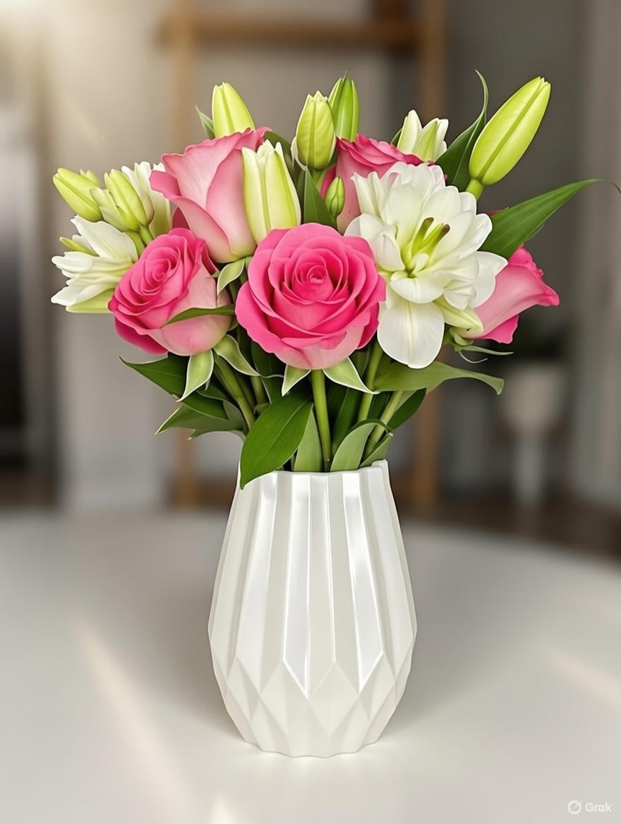 Facetteret hvid vase